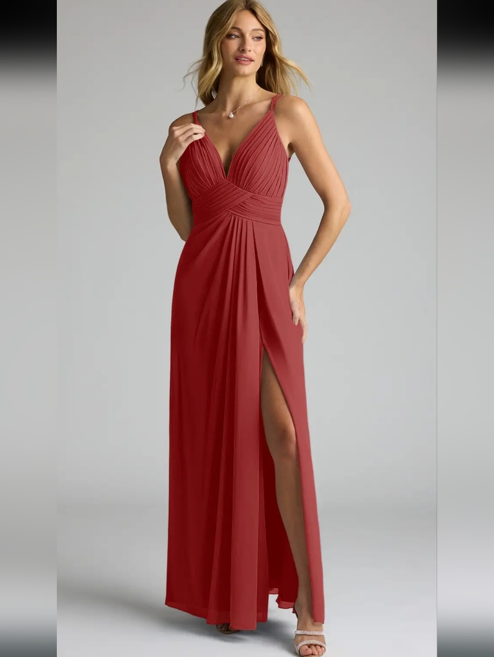 NWT Azazie Maren AllureScarlet A-Line V-Neck Lace Chiffon Dress Size A6 - Picture 5 of 16